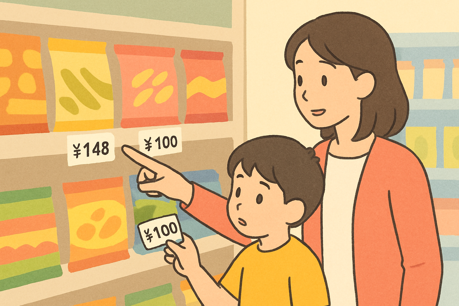 スーパーのお菓子選びで教える、限られた予算の使い方